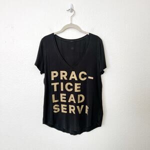 [Lululemon] Black V-Neck Love Tee Graphic Print Gold Practice Lead Serve Size 12